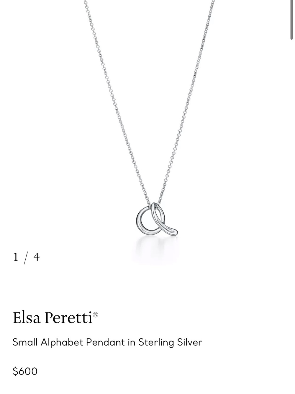 Tiffany & Co. Elsa Peretti Sterling Silver 'Q' Pendant Necklace - Silver